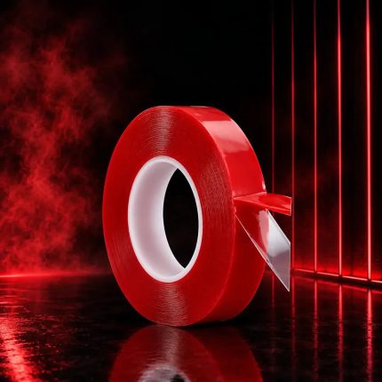 چسب-دوطرفه-ژله-ای-شفاف-روکش-قرمز-3سانت-5متر-چسب-اتحاد-