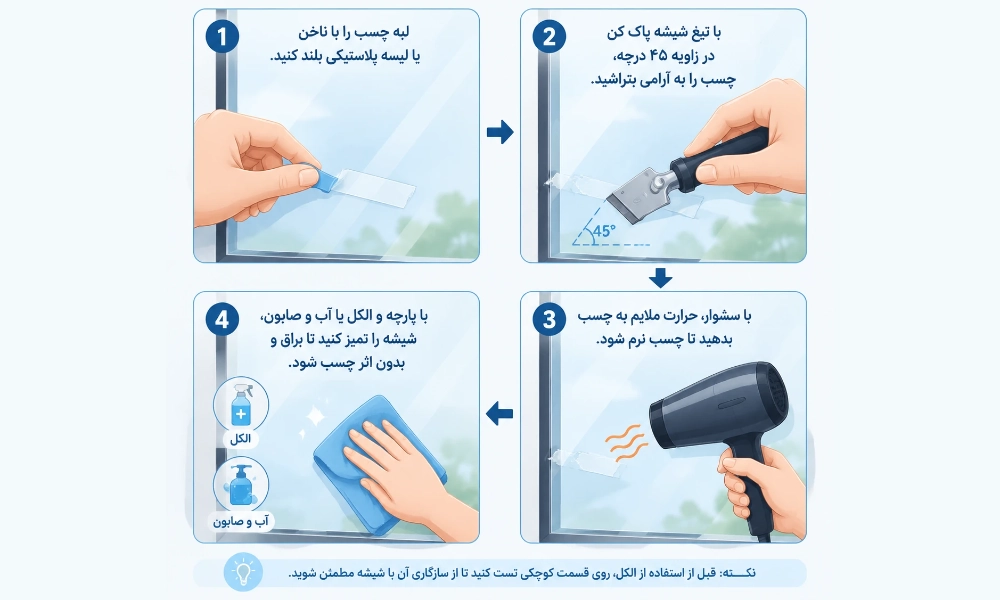 چگونه چسب دو طرفه را از روی شیشه پاک کنیم؟ - چسب اتحاد